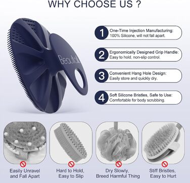 Силіконова щітка для тіла, скрабер для душу, щітка для тіла, скрабер для пелінгу, м'які щетинки, для жінок, чоловіків, дітей, чутливої шкіри, 1 шт. (рожевий+блакитний)