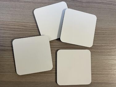 MDF coaster, blank, cork base, 9 x 9 cm, white, blank, square, 50 pieces