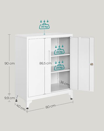 SONGMICS File Cabinet, Multi-Purpose Cabinet, Office Cabinet with 2 Doors, Lockable Cabinet, Steel Storage Cabinet, for Study Room, Living Room, Matte White OMC012W01 (80B cm, Matte White)
