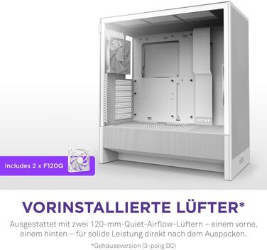 NZXT H5 Flow - Компактний корпус для ПК ATX Mid-Tower для геймінгу - Покращений повітряний потік - 2 x 120mm вентилятори, підтримка радіаторів 360mm (передній) та 240mm (верхній), система кабель-менеджменту, загартоване скло (Flow 2024, білий)