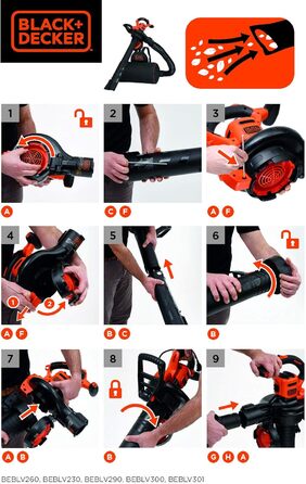 Електричний садовий пилосос-воздуходувка Black+Decker 3-в-1 BEBLV290, 2900 Вт, з подрібнювачем, 315 км/год, 55 л мішок-рюкзак, для терас, доріжок, під'їздів