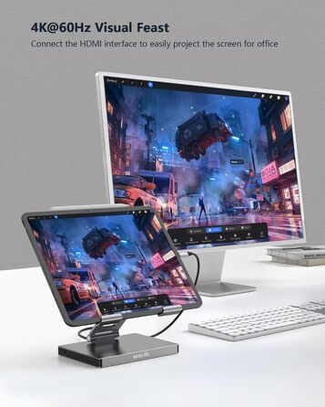 Хаб-станція для iPad Pro/Air M5/M3/M4 з USB-C, 9-в-1: HDMI 4K, RJ45, SD/TF, 3 USB 3.0, 3.5mm Audio, для Samsung Tablet