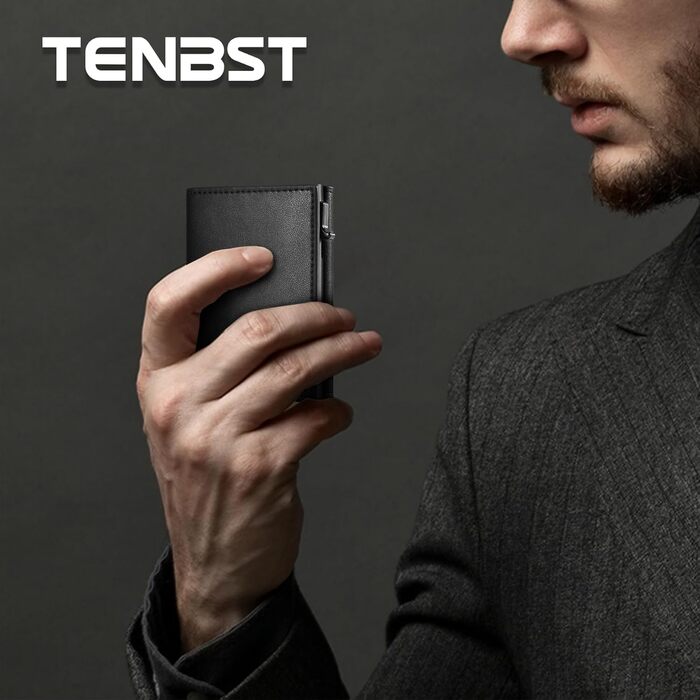 TENBST Wallet for Men with RFID Protection, Slim Wallet with Coin Pocket, 10 Card Holder Money Clip Wallet for Men, Magnetic Wallets for Men, Small Credit Card Case with Gift Box - Black (Black)