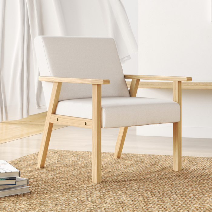 HOMCOM Lounge Chair with Armrests, Dining Chair, Relax Chair in Linen Look, Upholstered Armchair for Living Room, Bedroom, Solid Wood Frame, 64 x 70 x 72 cm, Cream White | Aosom