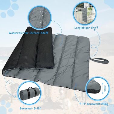 Водонепроникний килимок для собак 110 x 68 см, потовщений, м'який, з можливістю прання, для подорожей, кемпінгу, відпочинку на природі (сірий)