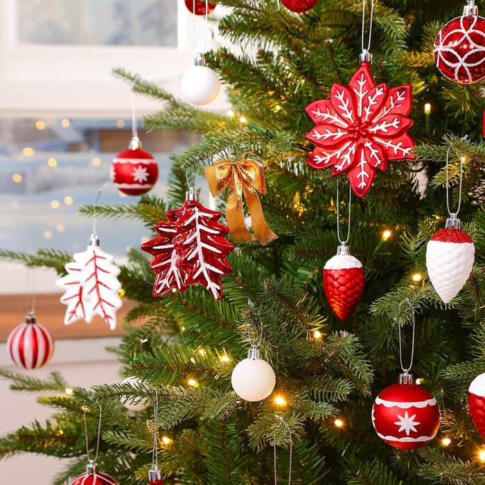 Набір прикрас для ялинки Shareconn: 106 кульок у 24 кольорах, безпечні, для ялинки, святкування, весілля (рубіново-червоний та білий)