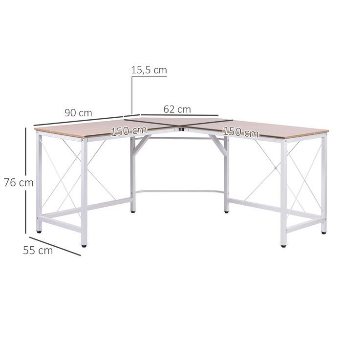 HOMCOM L-Shaped Desk Corner Desk 150x150x76cm Corner Desk Made of MDF in Natural Color for Home Office & Study