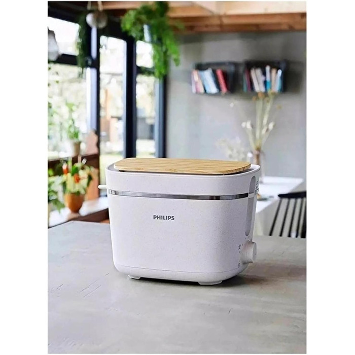 Philips Toaster Eco Conscious Edition - 2 Toast Slots, 8 Levels, Bun Warmer, Defrost Function, Made from Recycled Cooking Oil, Silk White Matt (HD2640/10)