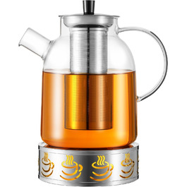 Чайник скляний HEMOLY 1,8L з підставкою, з ситечком для листового чаю та пакетиків