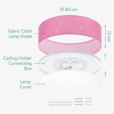 Navaris LED Ceiling Light - Dimmable Color Temperature Change Remote Control - 22W Starry Sky - Living Room Lamp Bedroom Ceiling Lamp Children's Room Lamp Ceiling (40cm, Pink)