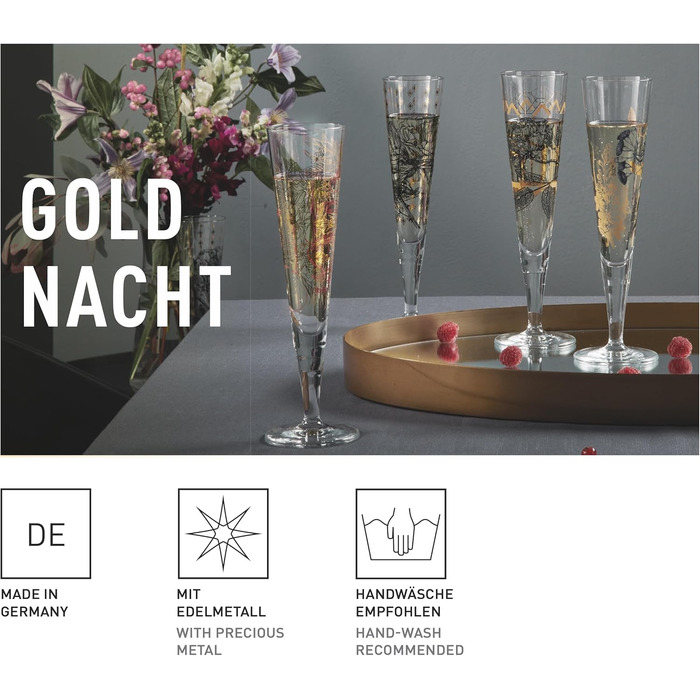 Кельхі для шампанського RITZENHOFF Goldnacht, 200 мл, набір 2 шт, з справжнім золотом, Made in Germany