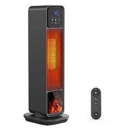Електричний обігрівач PTC, 2200W, керамічний, з пультом, 4 режими, таймер 12H, термостат, ECO-режим, осциляція 70°, захист від перегріву та перекидання, для дому/офісу, чорний, 61 см