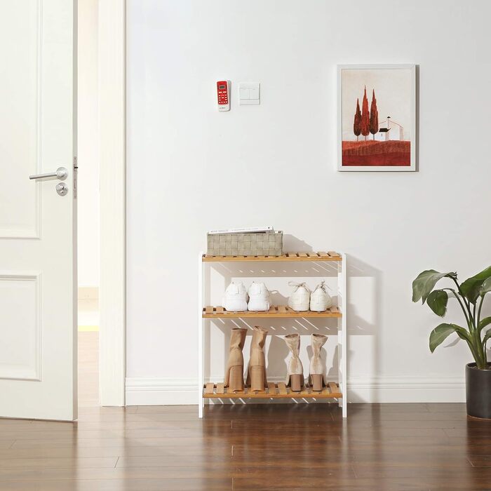 Бамбукова полиця SONGMICS 3 яруси для ванної, кухні, взуття, 60x26x66 см, натуральний/білий, універсальний стелаж