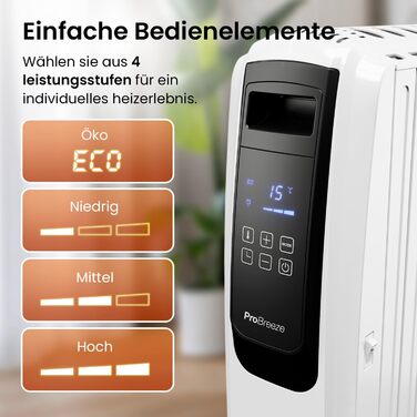 Радіатор масляний Pro Breeze Premium 2500W з цифровим дисплеєм та пультом дистанційного керування, 10 ребер, 4 режими, таймер, термостат, захист від перегріву