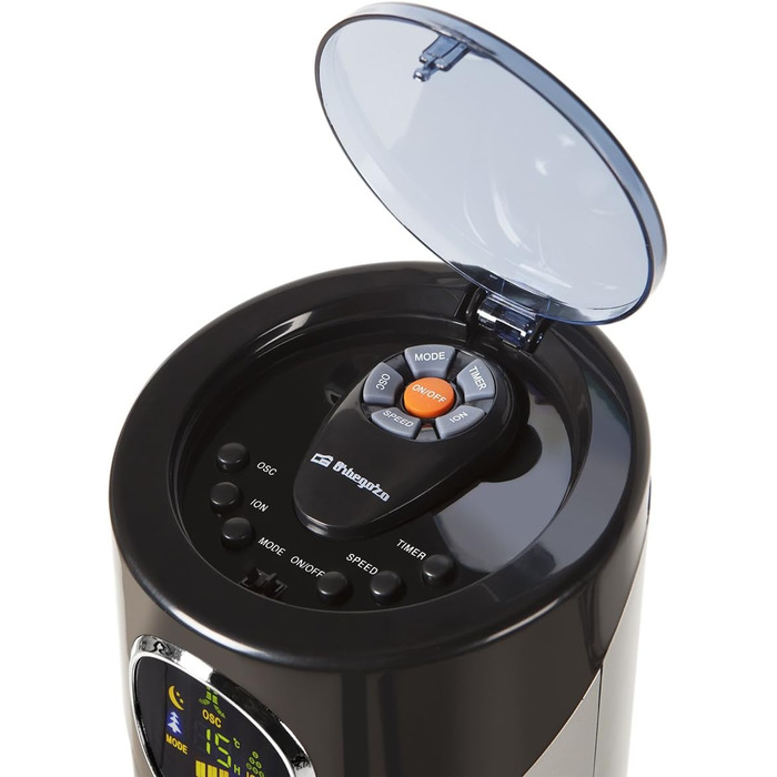 Турбовентилятор Orbegozo TWM 1015 з пульта дистанційного керування, 3 режими, LED дисплей, таймер, 3 швидкості, тихий, поворот 80°, 45W, сірий/чорний (89 см.)