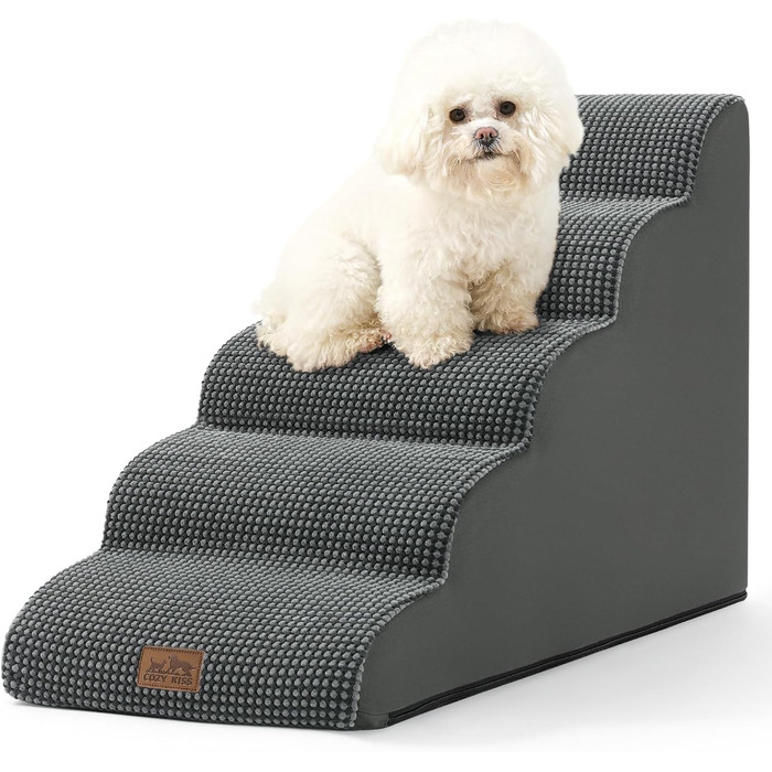 Сходинки для собак маленьких порід 57 см, 5 сходинок, з антиковзким покриттям, сірого кольору (40x84x57 см)