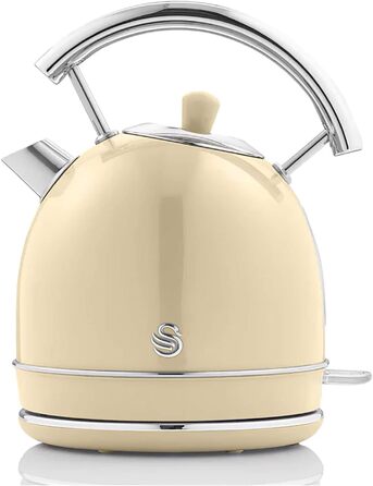 Набір для сніданку Swan Retro: чайник 1.8L, тостер на 2 шматочки, мікрохвильова піч 20L, 6 режимів, таймер, дзеркальна дверцята, вінтажний дизайн, кремовий колір