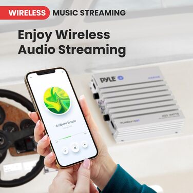 Pyle 2.1 Bluetooth морський підсилювач-ресивер, водонепроникний 4-канальний аудіо підсилювач для стерео колонок, 400 Вт, Dual-MOSFET, PLMRA410BT