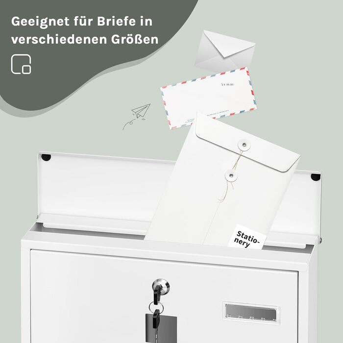 Поштовий ящик WOLTU з газетницею та вікном, персоналізований, з ключем, білий 37x37x10.5 см