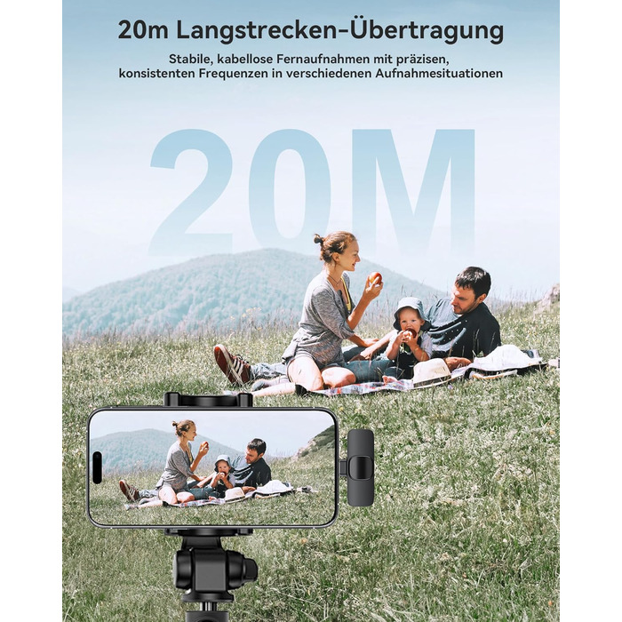 Бездротові петличні мікрофони 2 шт. для iPhone/iPad/Android, з шумозаглушенням, Plug-and-Play, для відео, подкастів, YouTube, TikTok, Vlog, чорний