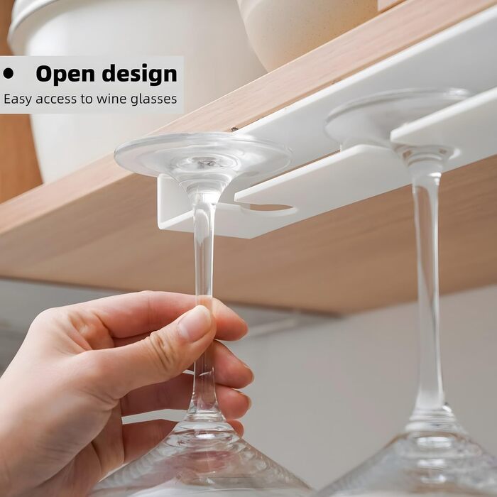 Кріплення для келихів вина на шию, самоклеючі тримачі для келихів, підвісна полиця для келихів вина, полиця для келихів без свердління під шафу, кріплення для келихів на барі (білий 1, 2)