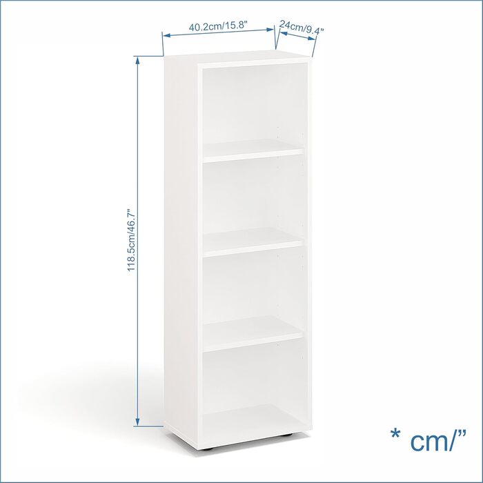 Білий книжковий стелаж KOMTO Regal 80 см, 3 полиці, регульовані полиці, підлоговий, 80x90x24 см, для зберігання книг і декору