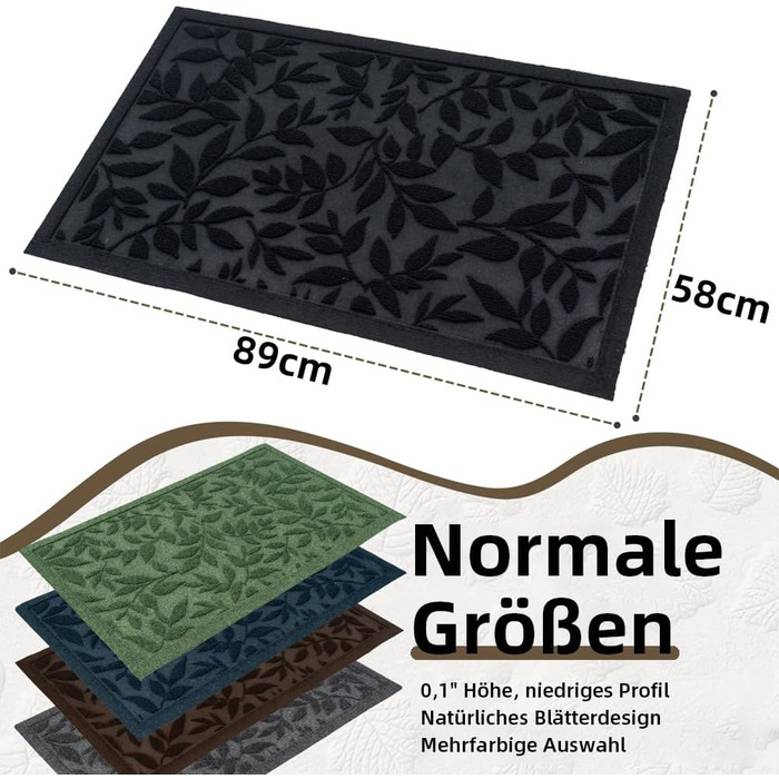 Килимок для дому та вулиці з зеленими листами, антиковзаюча поверхня, килимок для збору бруду, міцний та зносостійкий, гумовий килимок для вулиці (зелений, 45x75 см)