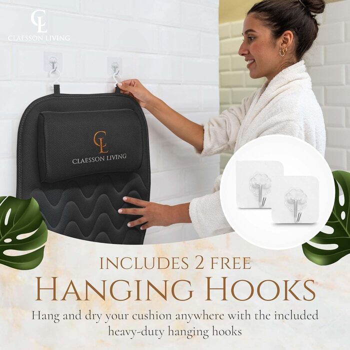 Подушка для ванни для всього тіла 125x43см, килимок для ванни з підголовником, підтримка шиї, спини та ніг. З мішком для прання та сумкою для подорожей, гачками для швидкого сушіння. Чорний колір.