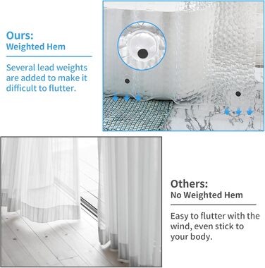 Штора для ванної OTraki напівпрозора 180x200 см, антигрибкова, миється, з EVA, водонепроникна 3D штора для душу з 12 кільцями, без ПВХ