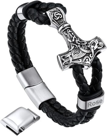 Чоловічий шкіряний браслет Bandmax Mjölnir/Totenkopf/Freimaurerei з гравіюванням, магнітна застібка, 23 см