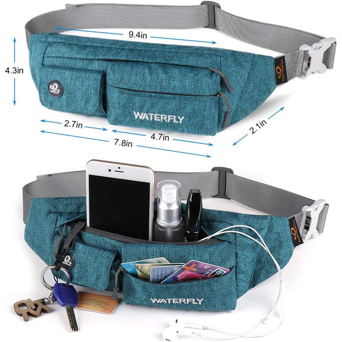 WATERFLY Поясна сумка на пояс для жінок та чоловіків: стильна сумка через плече для спорту, бігу, дресирування собак, подорожей (Peacock Blue)