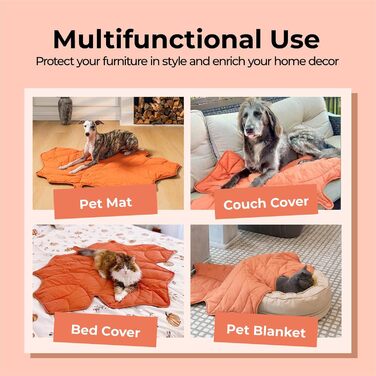 М'який килимок для собак та котів FUNNY FUZZY з дизайном листя, двосторонній, для ліжка, дивану, підлоги, захист меблів, гінкго-жовтий (клен-червоний)