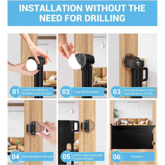 Захист для дитячих воріт Nalezuns, висувний, 0-180 см, сірий, чорний (без перфорації)