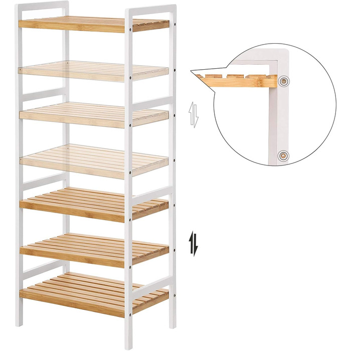 SONGMICS Bamboo Shelf, Kitchen Shelf, Bathroom Shelf, Bookshelf, Freestanding Shelf with 4 Shelves, 45 x 31.5 x 111 cm, for Bathroom, Kitchen, Living Room, Bedroom, Balcony, Natural White BCB74WN