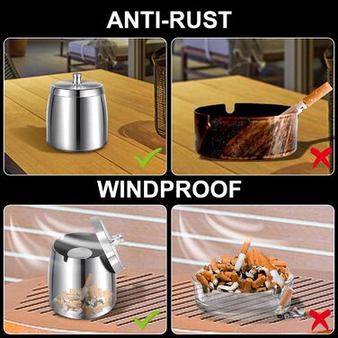 Нержавійна попільничка для вулиці та дому з кришкою, з антиковзною основою (срібна)