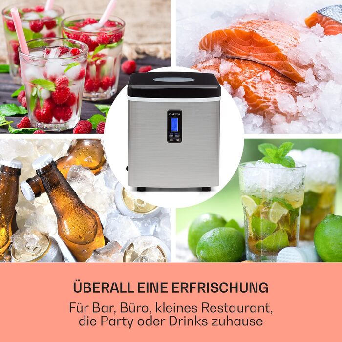 Машина для приготування льоду Klarstein Eiswürfelmaschine, 3.3 л, чорна, для 15 кг льоду, 2 розміри