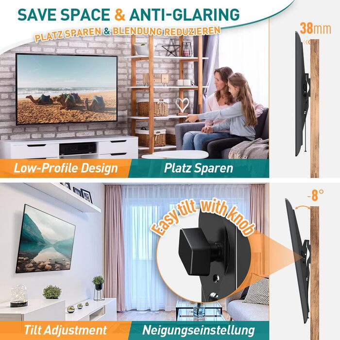 Кріплення для телевізора ELIVED EV007: настінний тримач для LED, LCD, OLED, Plasma телевізорів (26-60 дюймів, до 45 кг, VESA 400x400)