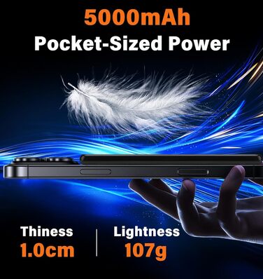 Power Bank MagSafe 5000mAh з підтримкою PD 20W та QC 3.0 - Білий/Чорний. Швидка зарядка, USB-C, для iPhone 17/16/15/14/13