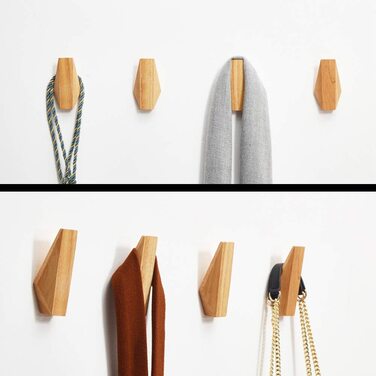 Wmama Matty-LZ 6-Piece Vintage Wooden Hooks, Wood Hangers, 5kg Load Capacity, Wall Hooks, Bathrobe Hooks, Hat Hooks, Clothes Hooks, Multi-Purpose Hooks, Key Hooks (C Wood Color - Set of 6)