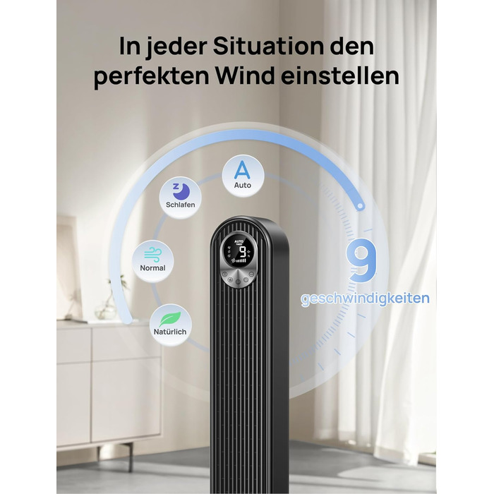 Турбовентилятор Dreo з потужним мотором 20dB: тихий, з дистанційним керуванням, 9 режимів, 90° осциляція, таймер 12 годин. Ідеально для спальні.