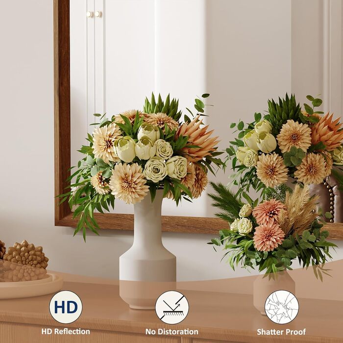 WEER Дзеркало для ванної кімнати чорного кольору з металевим каркасом, 61 x 81 см, прямокутне, з матовим покриттям, з закругленими кутами, з гартованого скла, стійке до корозії