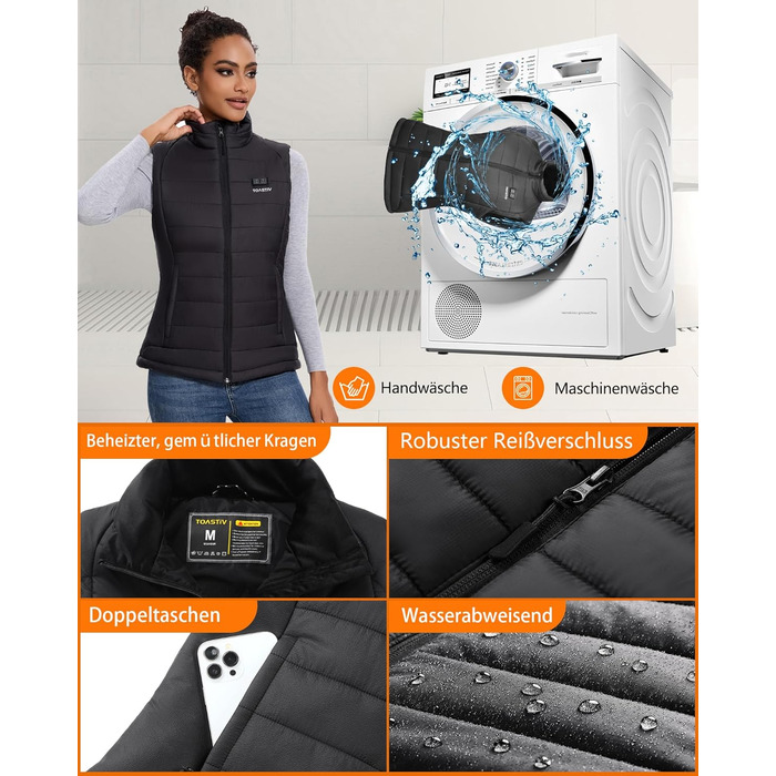 Обогреваемая жилетка для женщин с Powerbank 7.4V 16000mAh, 8 зон обігріву, регульована, чорна