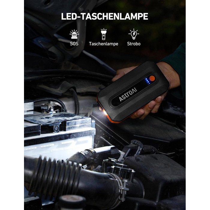 Powerbank AstroAI B8 для авто: пускова станція, 7.0л бензин/5.5л дизель, LED, QC 3.0 USB, 12V, Orange