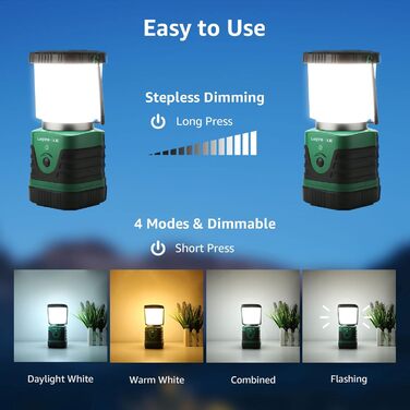 LED Camping Lantern Portable, Super Bright Rechargeable Spotlight with Handle and Hook, 4 Brightness Levels Dimmable, Emergency Light for Power Outages, Hiking, Emergencies, Blackouts, etc. [Energy Class A++]