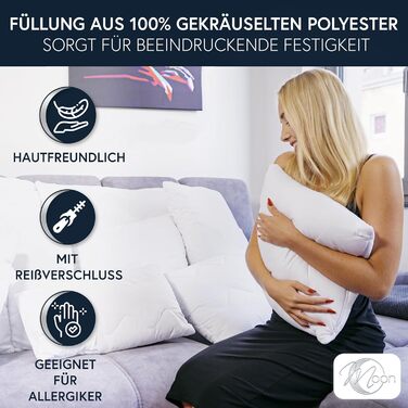 Подушки для дивану MOON Feeling 4 шт, 60x60 см, стьобані, наповнені, із застібкою-блискавкою, особливо щільні, пральні при 95°C, внутрішні подушки для дивану та ліжка