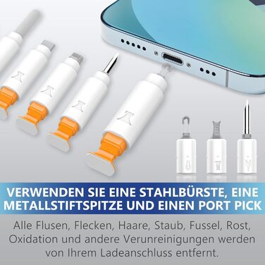 Набір для чищення iPhone та смартфонів: лінійний роз'єм, насадки для динаміків, інструменти для ремонту iPad Pro, Lightning кабель (білий)