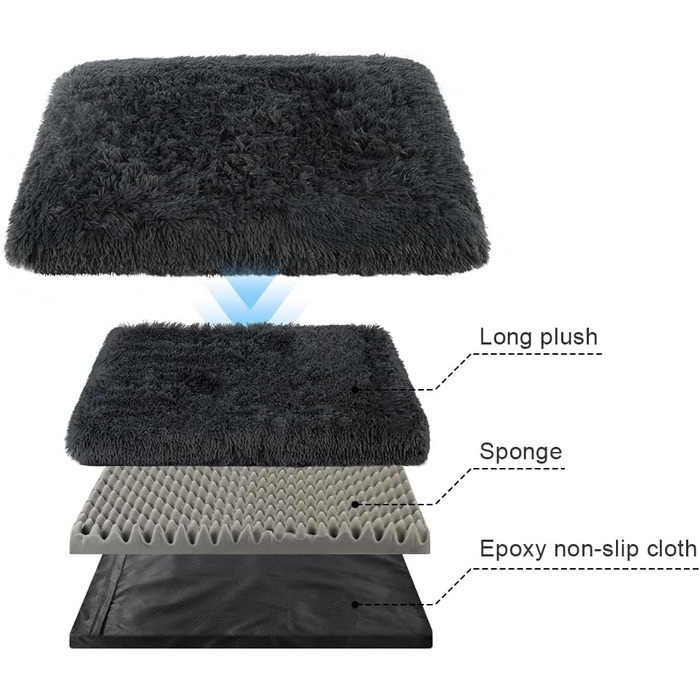 М'яке ліжко для собак та котів Aomig: квадратне, плюшеве, 75x50x8 см, сірий колір