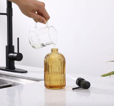 Дозатор для мила з бурштинового скла, 473 мл, з щіткою для миття, для ванної кімнати та кухні, з золотою помпою, преміум-якість