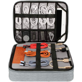 Органайзер для кабелів - сумка-організатор для аксесуарів електроніки, чохол для подорожей (28.5 x 23 x 6 см), сірий