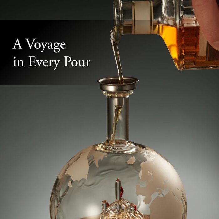 Crystal Whiskey Decanter Globe Set with 4 Glasses - Bourbon, Rum, Scotch Gift for Men, Dad, Him - Transparent Globe Decanter Set